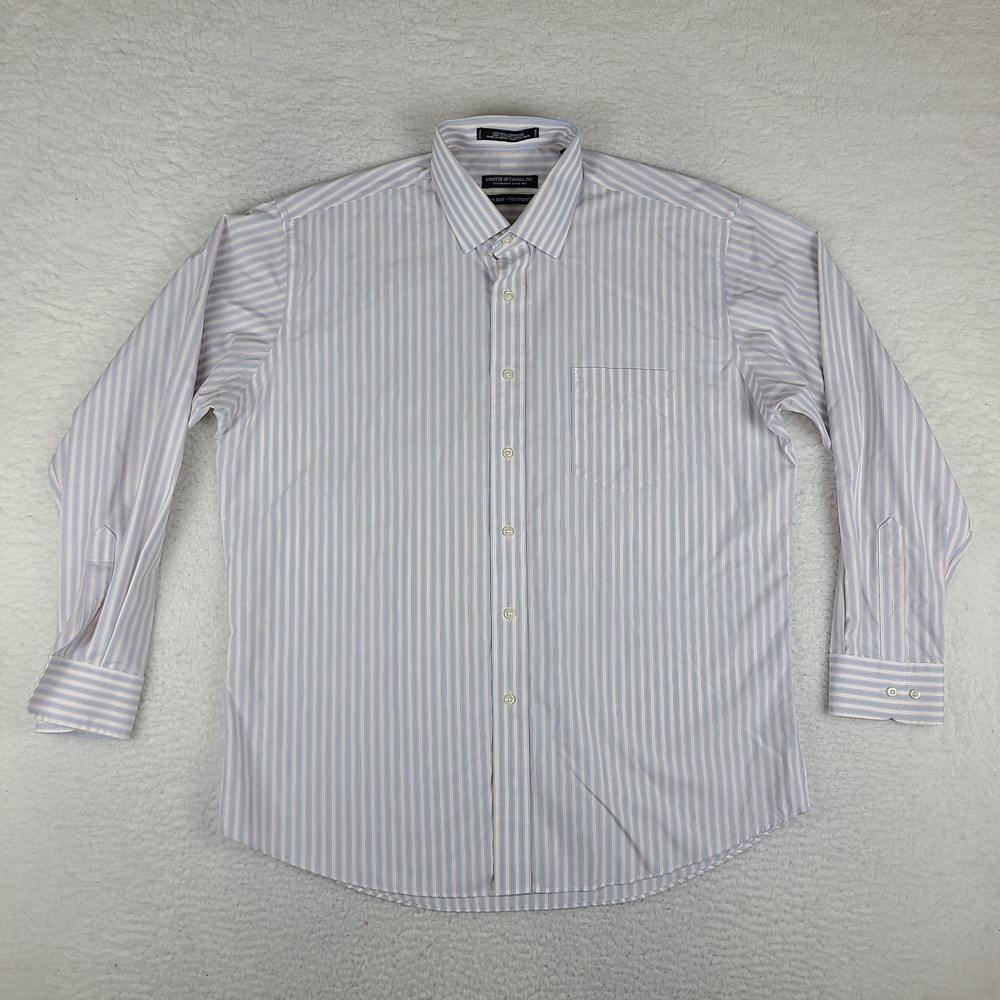 Forsyth Of Canada Dress Shirt Mens 17 34/35 Blue Non Iron Tailored Fit Button Up